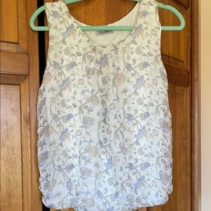 Dana Buchman Floral Sleeveless Blouse - Cream and Blue